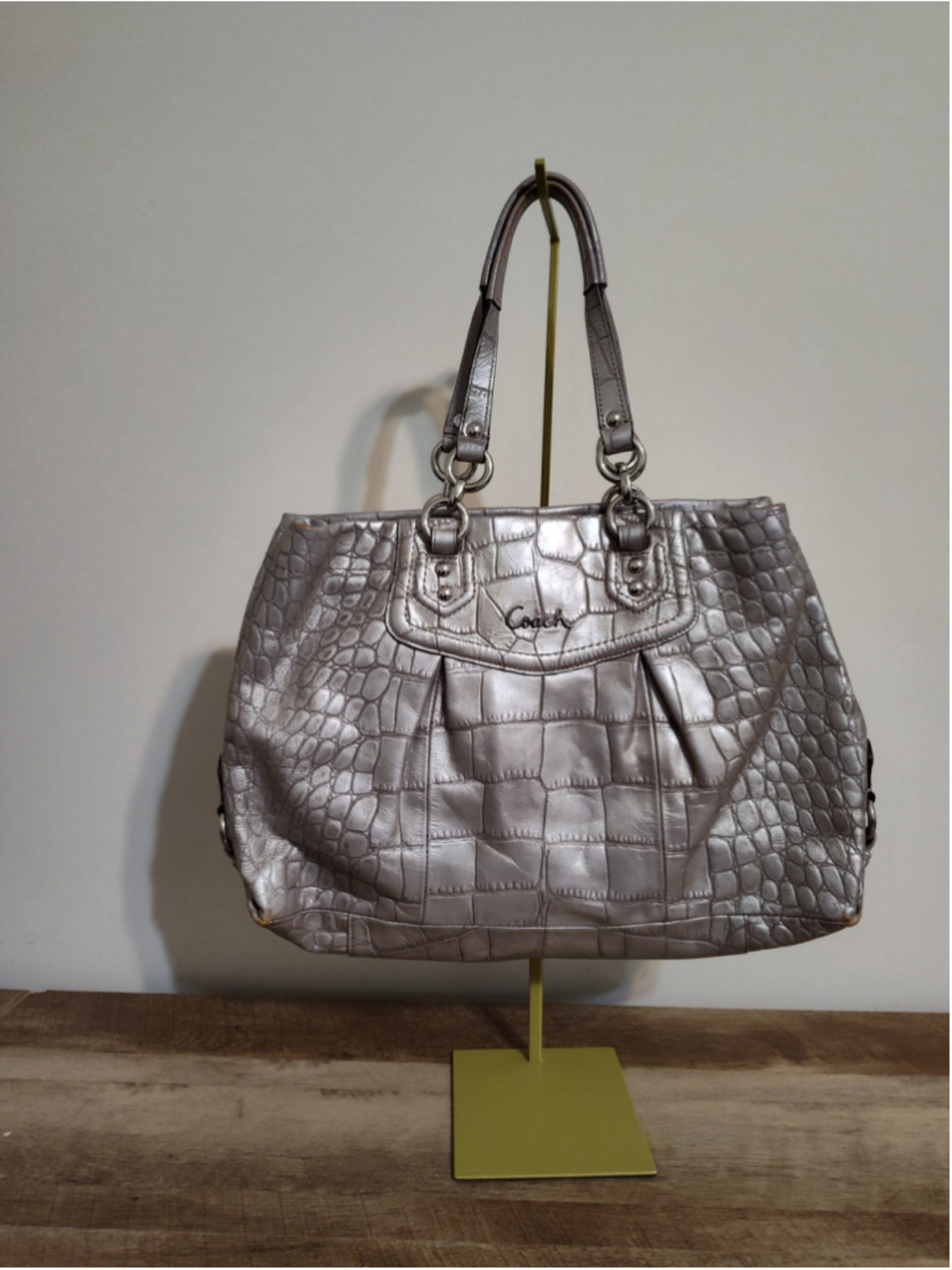 Women's Coach Silver Croc-Embossed Leather Tote Bag One Size